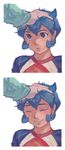  blue_hair blush dark_skin grin inazuma_eleven inazuma_eleven_(series) look_up looking_up male male_focus pet petting rococo_urupa smile 