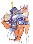  armor bengus blue_eyes breasts capcom cleavage fan final_fight game helmet japanese_armor mad_gear_gang mask no_pants official_art pantless pink_hair poison poison_(final_fight) samurai_armor short_shorts shorts sodom street_fighter street_fighter_zero 