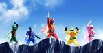  belt blue green helmet himitsu_sentai_goranger pink pose red sentai super_sentai visor yellow 