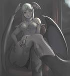  animal_print bat_print bat_wings demon_girl elbow_gloves face gloves green_eyes green_hair head_wings long_hair morrigan_aensland pantyhose print_legwear sitting solo succubus tea_(nakenashi) vampire_(game) wings 