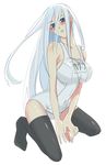  bad_id bad_pixiv_id black_legwear blue_eyes blush breasts kisara kneeling large_breasts long_hair one-piece_swimsuit solo swimsuit thighhighs utsukasa white_hair yuu-gi-ou yuu-gi-ou_duel_monsters 