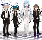  4boys artist_request bad_id blond blonde_hair blue_hair brown_hair edgar_balchinas edgar_valtinas fideo_aldena inazuma_eleven inazuma_eleven_(series) male male_focus mark_kluger mark_kruger multiple_boys rococo_urupa tuxedo 