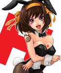  animal_ears blush breasts bunny_ears bunny_girl bunny_tail bunnysuit cleavage eyeshadow lipstick makeup nail_polish pantyhose suzumiya_haruhi suzumiya_haruhi_no_yuuutsu tail tattoo 