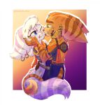  anthro caressing dirt duo embrace entwined_tails female fur happy hi_res holding_face hug kissing licking lombax male male/female mammal ratchet ratchet_and_clank redvelvetcu rivet_(ratchet_and_clank) romantic romantic_couple scratches sony_corporation sony_interactive_entertainment striped_body striped_fur stripes tail_coil tongue tongue_out video_games 