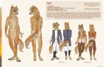  absurd_res adult anatomically anatomically_correct anthro brown_body canid canine canine_anatomy canis character clothed clothing coyote english_text female feral_anatomy genitals hi_res looking_at_viewer mammal maziurek model_sheet multi_nipple nipples nude paws pose rue solo teenager text uniform young 