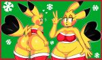  abstract_background absurd_res anthro anus bedroom_eyes blackmore bubble_butt butt clothing female generation_1_pokemon genitals gesture hi_res legwear narrowed_eyes navel nintendo open_mouth pikachu pokemon pokemon_(species) pussy raised_tail seductive solo stockings v_sign video_games 
