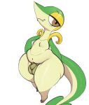  anthro balls bedroom black_pupils brown_eyes fangs flaccid foreskin generation_5_pokemon genitals hand_on_hip huge_hips huge_thighs kingofacesx male multicolored_body navel nintendo nude partially_retracted_foreskin penis pokemon pokemon_(species) pupils slightly_chubby smile snivy solo thick_thighs two_tone_body video_games wide_hips 