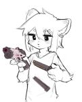  2022 accessory anthro canid canine canis clothed clothing crayon_(artist) domestic_dog female fur gun hair hair_accessory hairclip hairclips_oc_(crayon) handgun hi_res holding_gun holding_object holding_weapon inner_ear_fluff kemono mammal ranged_weapon reloading shirt simple_background solo spot_color standing topwear toy toy_gun tuft weapon white_background 