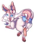  absurd_res animal_genitalia animal_penis anus balls blue_eyes blush butt canine_penis chromaticfox eeveelution feral generation_6_pokemon genitals hi_res looking_at_viewer male nintendo pawpads paws penis pokemon pokemon_(species) simple_background solo sylveon video_games white_background white_body 