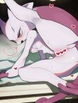  ... 1girl animal_feet anus arm_support blush breasts censored colored_skin commentary_request completely_nude embarrassed feet furry furry_female grey_skin half-closed_eyes head_tail heart heart_censor indoors kneepits leg_up legs looking_away looking_to_the_side lying mega_mewtwo_y mega_pokemon mewtwo multicolored_skin nipples nose_blush nude on_bed on_side open_mouth pokemon pokemon_(creature) purple_skin pussy red_eyes small_breasts solo speech_bubble spoken_ellipsis spread_legs sweat tail thighs two-tone_skin ura_menu 