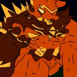  angry anthro beast_(disambiguation) brown_body brown_fur canid canine canis fluffy fur head_tuft horax male mammal mane markings muscular muscular_male nipples orange_body orange_fur skittlefluffer solo spikes stripes tuft wolf yellow_eyes 