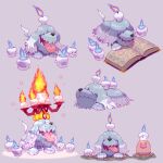  book candle digging diglett dog fire greavard grey_background highres litwick marc_azria multiple_views no_humans pokemon pokemon_(creature) simple_background terastallization 