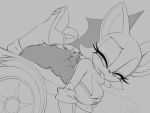  2022 anthro bat_(species) big_breasts boots breasts butt cleavage clothed clothing female footwear greyscale hi_res high_heeled_boots high_heels mammal monochrome rouge_the_bat sega simple_background smile solo sonic_the_hedgehog_(series) spassticus tongue tongue_out 