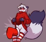  ambiguous_gender anthro arctic_fox bedroom_eyes blush canid canine christmas christmas_stocking clothed clothing clothing_lift dipstick_ears dipstick_tail dust_(mewgle) erection erection_under_clothing fluffy fluffy_tail fox genitals hands_behind_back holidays legwear male mammal markings mewgle multicolored_ears narrowed_eyes pattern_clothing pattern_legwear pattern_thigh_highs penis purple_eyes purple_nose red_clothing red_sweater red_topwear seductive shirt shirt_lift solo striped_clothing striped_legwear striped_thigh_highs stripes sweater tail_markings teasing thigh_highs thigh_tuft topwear turtleneck 