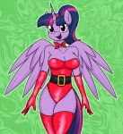  anthro armwear big_breasts bow_tie breasts clothing elbow_gloves equid equine female friendship_is_magic gloves green_background hair handwear hasbro hi_res horn legwear leotard looking_at_viewer mammal moonatik my_little_pony open_mouth open_smile ponytail simple_background smile solo thigh_highs twilight_sparkle_(mlp) winged_unicorn wings 