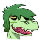  alligator alligatorid anthro blush crocodilian female green_body green_hair hair headshot_portrait looking_at_viewer low_res olivia_(snoot_game) open_mouth portrait reptile scalie simple_background snoot_game_(fan_game) solo tongue unknown_artist video_games white_background yellow_sclera 