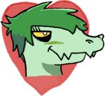  &lt;3 alligator alligatorid anthro blush crocodilian female green_body green_hair hair headshot_portrait long_snout olivia_(snoot_game) portrait reptile scalie simple_background snoot_game_(fan_game) snout solo tongue unknown_artist video_games white_background yellow_sclera 