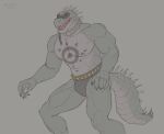  aduran anthro claws clothing crocodile crocodilian crocodylid daylon_(dislyte) dislyte male mask reptile scalie solo spikes tattoo thick_tail underwear 