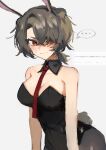 ... 1girl absinthe_(arknights) animal_ears arknights bare_shoulders bear_ears bear_girl bear_tail black_collar black_leotard black_pantyhose blush breasts brown_hair collar detached_collar extra_ears fake_animal_ears highres large_breasts leotard looking_at_viewer mokuro3m necktie pantyhose playboy_bunny rabbit_ears red_eyes red_necktie short_hair simple_background solo spoken_ellipsis strapless strapless_leotard tail upper_body white_background 