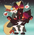  &lt;3 accessory black_claws black_toes blush blush_lines bodily_fluids bow_ribbon braixen brown_body brown_fur claws clothed clothed/nude clothing countershading duo eeveelution ejaculation female female/female feral fingering fingering_partner fur generation_2_pokemon generation_6_pokemon genital_fluids gradient_background gradient_fur hair hair_accessory hair_bow hair_over_eye hair_ribbon hat headgear headwear hi_res justiceposting kira_(justiceposting) looking_at_another looking_at_partner necktie nintendo nude one_eye_obstructed open_mouth orange_pawpads pawpads pokemon pokemon_(species) pussy_ejaculation pussy_juice ribbons sex simple_background speech_bubble spread_legs spreading tan_body tan_fur thick_thighs umbreon vaginal vaginal_fingering video_games white_body white_countershading 
