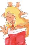  anthro antlers blonde_hair blush bodily_fluids brown_body brown_fur catjam_(artist) christmas christmas_clothing clothing deer deer_spots deltarune eyes_closed female fur gesture hair hi_res holidays horn mammal noelle_holiday open_mouth simple_background sketch solo spots sweat undertale_(series) video_games waving waving_at_viewer white_background 