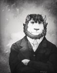  anthro clothing felid fur hair hi_res lion male mammal mitchthegoat narrowed_eyes necktie pantherine photography_(artwork) solo uniform 