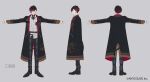  1boy belt black_belt black_coat black_footwear black_hair black_pants coat collared_shirt copyright copyright_name drawstring earrings full_body fuyuomi gradient_hair jewelry long_sleeves looking_at_viewer male_focus multicolored_hair multiple_views nijisanji nijisanji_en official_art open_clothes open_coat pants pink_hair plaid plaid_pants reference_sheet ring second-party_source shirt shoes sleeves_past_wrists standing t-pose turnaround ver_vermillion virtual_youtuber white_shirt 