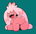  areola big_breasts big_butt breasts butt female generation_9_pokemon hand_on_butt humanoid looking_at_viewer lying nintendo nipples nude on_side open_mouth pink_areola pink_body pink_nipples pokemon pokemon_(species) solo tinkaton video_games yopy 