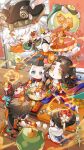  2boys 4girls black_hair blinking character_request chibi facial_mark highres multiple_boys multiple_girls official_art onmyoji open_mouth white_hair yellow_eyes 