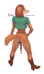  2022 ambiguous_penetration anal_beads anthro biped boots bottomless bottomless_anthro bottomless_female brown_hair butt canid canine canis clothed clothing digital_media_(artwork) domestic_dog eyewear female footwear fur glasses hair hand_on_hip hi_res high_heeled_boots high_heels hunting_dog illumination_entertainment mammal meesh orange_body orange_fur penetration round_glasses saluki sex_toy sighthound simple_background sing_(movie) solo suki_lane white_background 