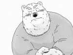  2022 anthro bear biped blush bodily_fluids clothed clothing hi_res humanoid_hands kemono mammal pommn_mn portrait simple_background slightly_chubby solo sweat 