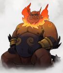  2022 absurd_res anthro belly big_belly bodily_fluids bulge emboar generation_5_pokemon hi_res humanoid_hands male moobs nintendo nipples overweight overweight_male pokemon pokemon_(species) sitting solo sweat video_games zcdartz 