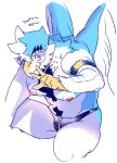  1boshi another_eidos_of_dragon_vein_r anthro blue_body blue_feathers body_hair chest_tuft eyewear feathers gesture happy_trail male nipples pecs solo spread_legs spreading sunglasses thong_only tuft v_sign 