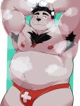  2022 anthro armpit_hair bear belly big_belly blush body_hair bulge clothing hi_res kemono male mammal moobs musk nipples overweight overweight_male raised_arm solo underwear whitebeast20 