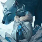  accessory acupa anthro blue_body blue_fur cadin canid canine canis clothing crystal crystal_maiden_wolf_persona dota female fur hi_res ice mammal robe rylai_the_crystal_maiden solo topwear valve video_games wolf 