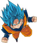  1boy commentary dougi dragon_ball dragon_ball_super english_commentary highres michaeld8489 muscular muscular_male pants solo son_goku super_saiyan super_saiyan_blue third-party_edit torn_clothes torn_pants transparent_background 