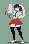 absurd_res anthro big_breasts bottomwear breasts clothing cotton_tail cute_expression embarrassed female fur hair hi_res lagomorph legwear leporid long_ears looking_at_viewer mammal pantyhose rabbit redesigned short_hair skirt solo student thigh_highs walas21 white_body white_fur 