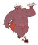  2022 anthro belly big_belly bottomwear bulge calf clothing hi_res male manlyster moobs navel nipples overweight overweight_male shorts simple_background solo waiter 