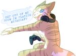  angry anthro blue_eyes controller dialogue domestic_cat english_text felid feline felis game_controller headphones male mammal microsoft reaction_image solo text them0derator video_games xbox xbox_controller xbox_game_studios yelling yellow_teeth 