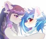  black_hair blue_hair blush bow_tie chest_tuft cross-popping_vein duo ear_piercing ear_ring earth_pony equid equine female feral friendship_is_magic fur grey_body grey_fur hair hasbro horn horse just_gray-x looking_away mammal my_little_pony octavia_(mlp) piercing pony purple_eyes red_eyes ring_piercing simple_background tuft unicorn vinyl_scratch_(mlp) white_background white_body white_fur 