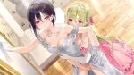  2girls bangs black_hair blonde_hair blue_eyes blush breast_press breasts brown_eyes censored cleavage clothes_lift collarbone couple crown_hair_ornament dress dress_lift dsmile elbow_gloves fingering floating_hair floral_print from_above furutachi_ren game_cg gloves hair_between_eyes hair_ribbon hayahoshi_akuru hug hug_from_behind layered_dress lifted_by_another long_hair medium_breasts medium_hair mosaic_censoring multiple_girls oshi_no_love_yori_koi_no_love pink_dress pink_ribbon print_dress pussy pussy_juice ribbon shiny shiny_hair standing straight_hair strapless strapless_dress very_long_hair wedding_dress white_dress white_gloves wife_and_wife yuri 