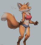  &lt;3 2022 anthro biped bottomwear breasts canid canine clothed clothing countershade_fur countershading cutoffs dated denim denim_clothing digital_media_(artwork) female fur grey_background hi_res looking_at_viewer mammal one_eye_closed orange_body orange_fur pink_clothing pink_topwear schmutzo shaded shorts simple_background solo standing tan_body tan_countershading tan_fur thong_straps tongue tongue_out topwear were werecanid werecanine werefox wink winking_at_viewer yellow_sclera 