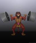  2022 abs anthro athletic balls bodily_fluids digital_media_(artwork) disney erection felid feline furry genitals hi_res invalid_tag kovu lifting lion male mammal muscular nude pantherine pecs penis powerlift shredded sweat the_lion_king vein weights 