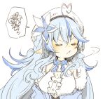  1girl :t abara_heiki ahoge bangs blue_hair blue_jacket breasts closed_eyes closed_mouth elf flower fur-trimmed_jacket fur_trim hair_flower hair_ornament hat heart heart_ahoge hololive jacket long_hair medium_breasts pointy_ears simple_background sketch solo spoken_squiggle squiggle virtual_youtuber white_background yukihana_lamy 
