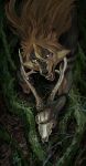  2022 anthro black_nose brown_body brown_fur brown_hair canid canine canis claws digital_media_(artwork) fur geosaiko1267 hair hi_res looking_at_viewer mammal moss open_mouth plant teeth tongue wolf 