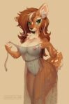  anthro big_breasts breasts brown_body brown_fur chest_tuft clothing curvy_figure deer female fur green_eyes hourglass_figure mammal mostly_nude signature solo spots spotted_body spotted_fur tagme translucent translucent_clothing tuft waspsalad white_body wide_hips 