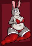  anthro big_breasts bonnie_hopps bra breasts chubby_female cleavage clothed clothing disney female hi_res lagomorph legwear leporid looking_aside mammal mature_female panties rabbit solo someth1ngoranother thick_thighs thigh_highs underwear zootopia 