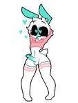  &lt;3 &lt;3_eyes alien antennae_(anatomy) anthro balls black_sclera blush clothing cropped_hoodie eyelashes footwear fur genitals green_body green_eyes hair hi_res humanoid humanoid_genitalia humanoid_penis leggings legwear male penis pink_clothing smile socks solo thigh_highs topwear white_body white_clothing white_fur white_hair white_tail zyneru zyneru_(character) 