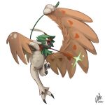  anthro arrow_(weapon) artist_name avian beak brown_body brown_feathers decidueye digital_media_(artwork) feather_hands feather_markings feathered_wings feathers generation_7_pokemon holding_arrow hood lokyu markings nintendo pokemon pokemon_(species) ranged_weapon signature simple_background talons video_games weapon white_background white_body white_feathers wings 