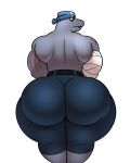 anthro arm_wraps big_butt bottomwear bubble_butt butt clothed clothing colelucario generation_1_pokemon hi_res machoke male muscular muscular_anthro muscular_male nintendo pants pokemon pokemon_(species) rear_view simple_background solo thick_thighs topless video_games white_background wide_hips wraps 
